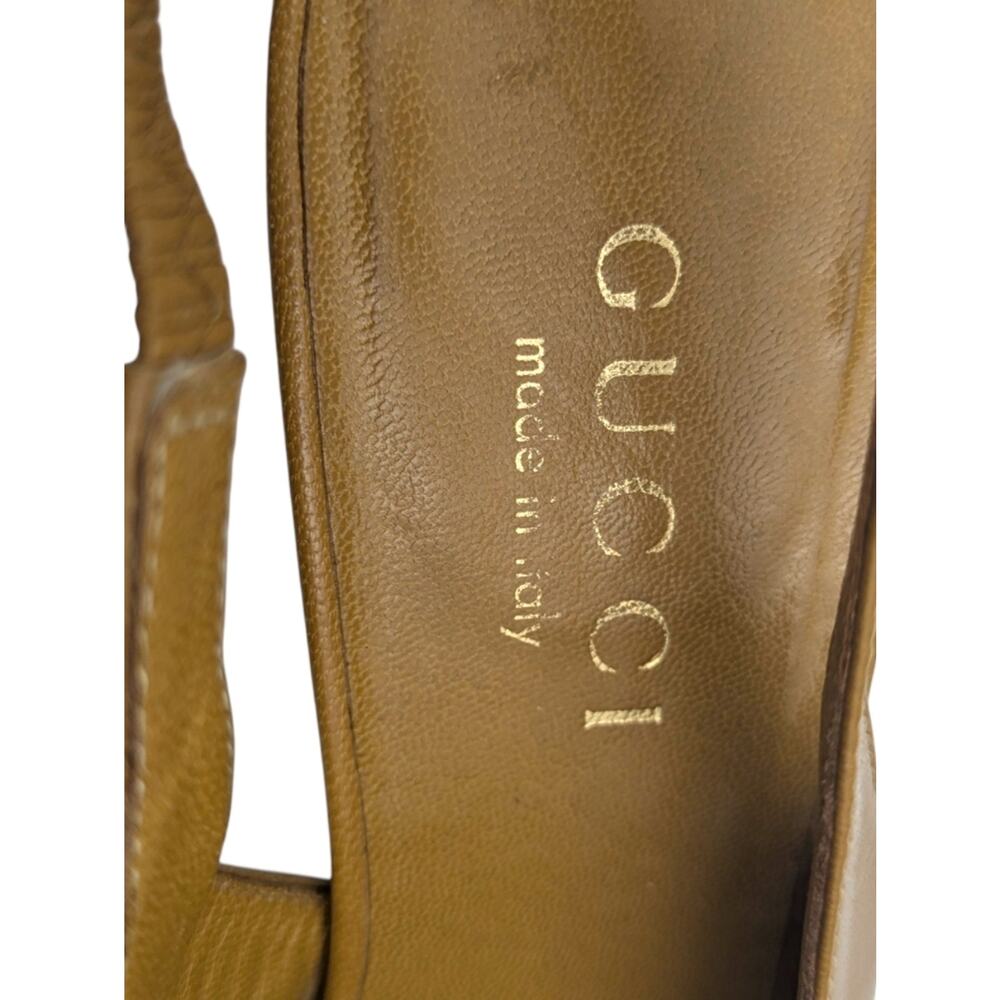 Gucci Vintage Tom Ford Era Tan Leather Slingback Heels Square Toe Italy 6B S4050 - Picture 13 of 15